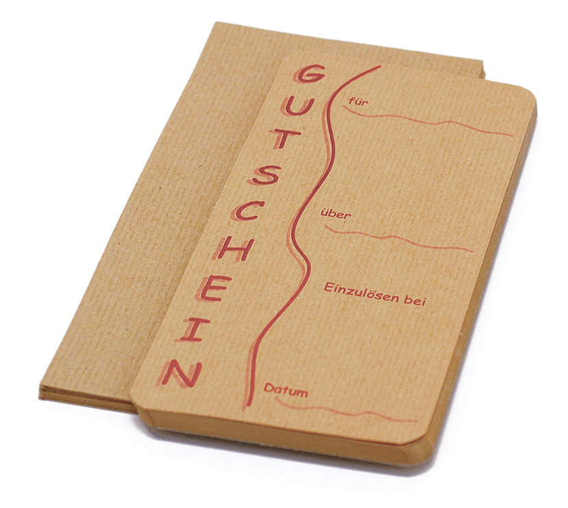Gutschein Set - Gutscheine & Umschläge - Naturpapier 120g/m² - 210x100 mm - Blau / Bordeaux / Grün - VE 40 Stk.