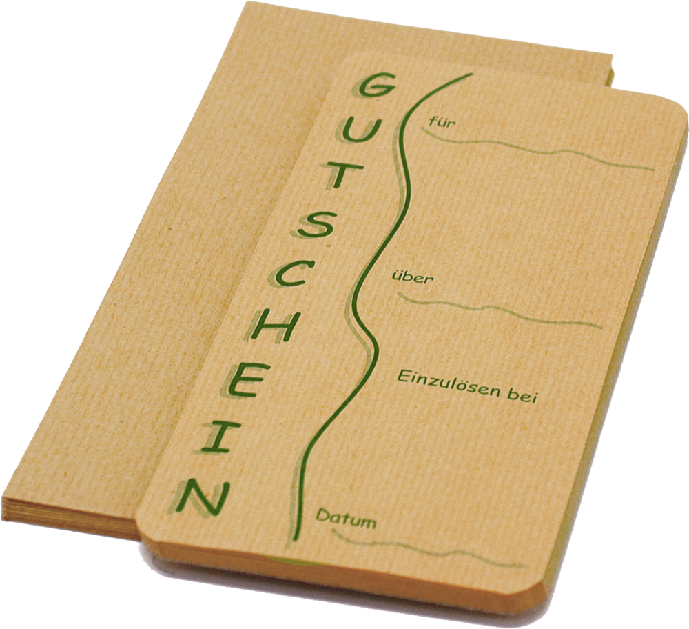 Gutschein Set - Gutscheine & Umschläge - Naturpapier 120g/m² - 210x100 mm - Blau / Bordeaux / Grün - VE 40 Stk.
