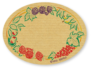 Etiketten - Motiv Obstkranz - Form oval - 77x58 mm - Rolle a´250 Stück