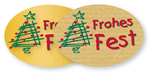 Etiketten - Motiv Frohes Fest - Weihnachtsbaum - Form oval - 46x32 mm - Rolle a´500 Stück