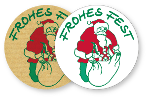 Etiketten - Motiv Frohes Fest - Weihnachtsmann - Form rund - 40x40 mm - Rolle a´500 Stück